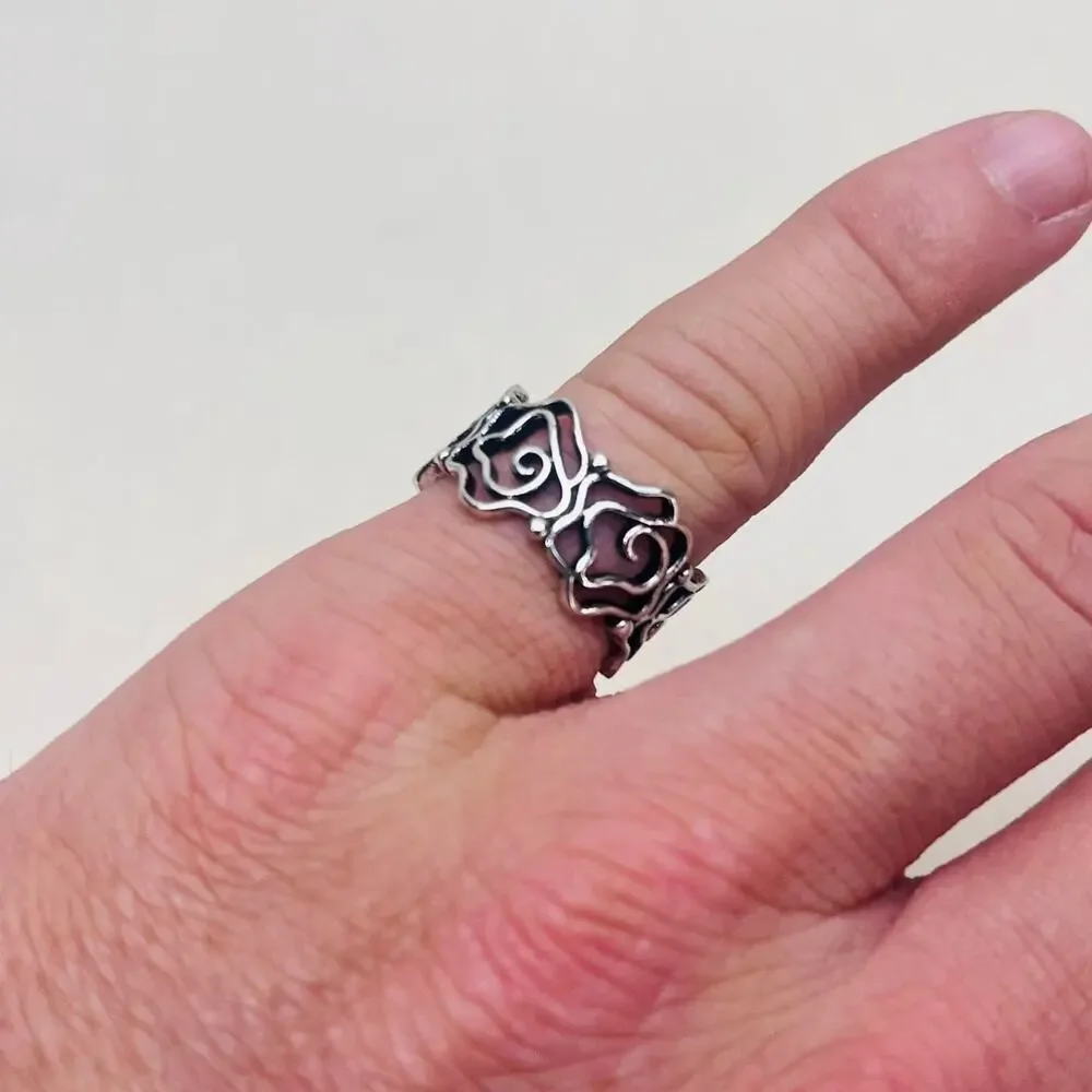 Vintage Silver Wrapped Rose Ring – Size 8, Unisex, Brand New